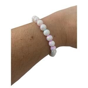 white bead bracelet with pastel sheen